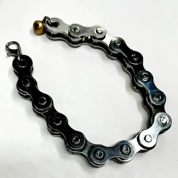 Men’s Stainless Steel l Bike Chain Bracelet l Gunmetal Black or Silver l New - Picture 3 of 7